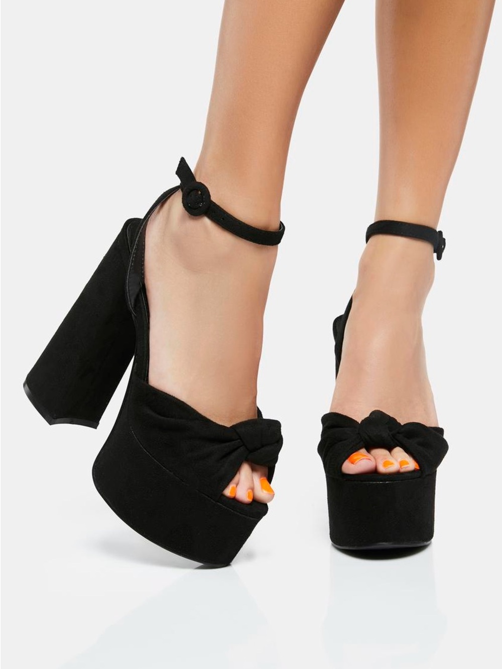 Public Desire Black Knotted Peep-Toe Platform Heels with Ankle Strap